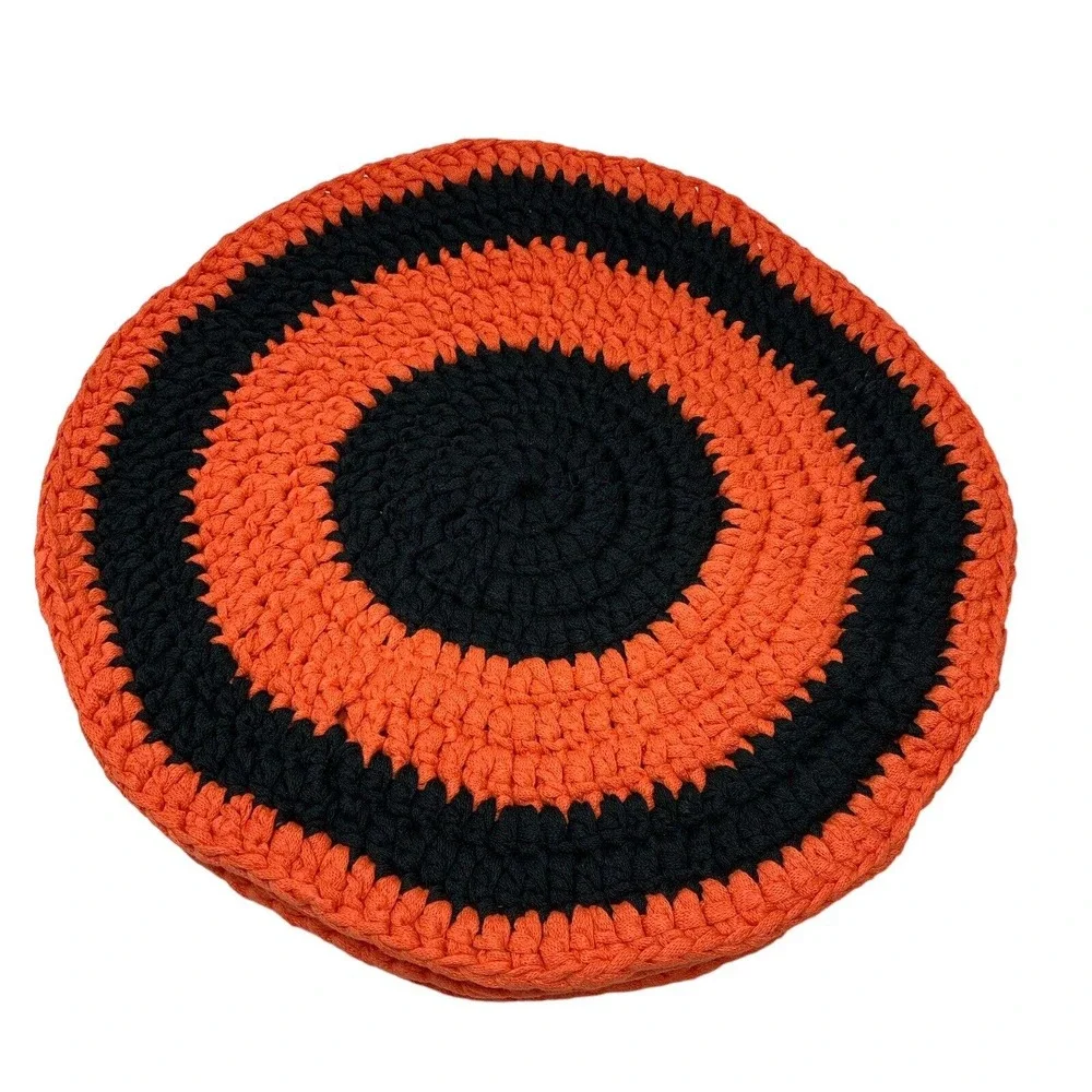 Handmade Round‎ Crochet Placemats Set of 6 Orange & Black 15.5”